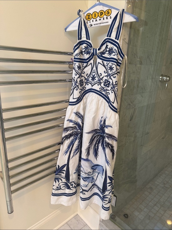 FARM Rio Dresses & Skirts - FARM Rio White and Navy Palm-Print Sundress